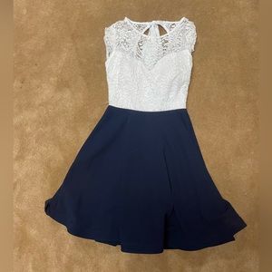 Women’s mini/midi white and blue homecoming dress